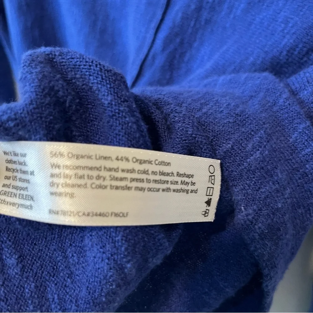 Eileen Fisher Organic Linen cotton tee XXS Blue Boatneck 3/4 sleeves top HOLE - Picture 7 of 8